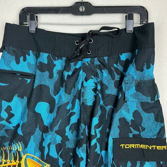 Tormenter Board Shorts Blue Camo Graphic Swim Suit Trunks Skeleton Mens Size 32 - Picture 2 of 15